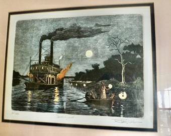 Original Glen P Weber Steamboat Etching Titled Sounding 164