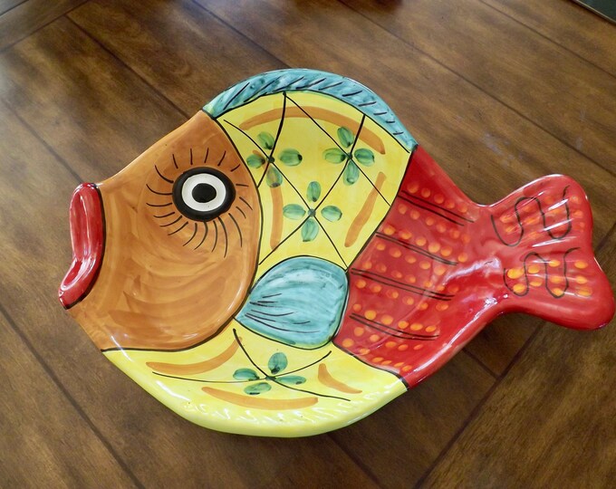 Vintage Vietri Fish Plate Wall Hanging Colorful Italian Pottery 16_beach Cottage Fish Plate