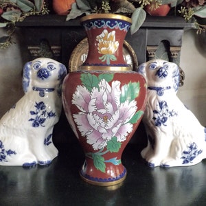 Cloisonne Enamel Inlay Vase With Flowers Butterfly Pink Green Red Blue 11"