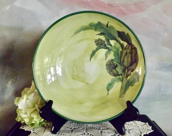 Pasta Or Salad Bowls Green With Artichokes And Leaves By Ceramisia Made In Italy Set Of 2