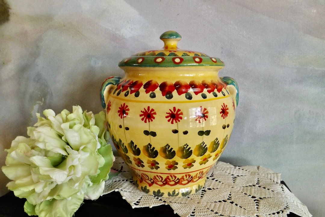 Italian Hand Painted Ceramic Canister Tuscany Style From Horchow Etsy