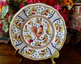 Sur La Table Yellow Rooster Dinner Plates: French Country Melamine, Set of 4
