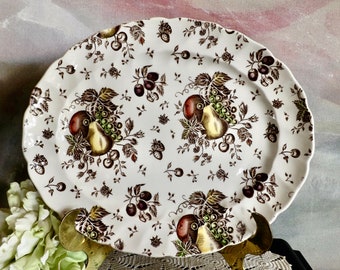 Autumns Delight 12" Oval Serving Platter By Johnson Brothers Made In England English Cottage Kitchen Brown Transferware Platter