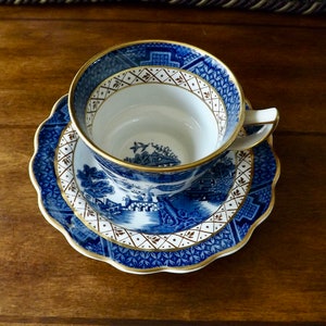 Real Old Willow A8025 Cup And Deep Saucer Cobalt Blue And Gold Detail Transferware Made In England