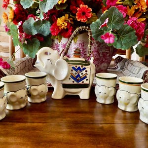 Elephant Teapot With Six Matching Cups Mugs Moriage Pottery Made In Japan 1940s