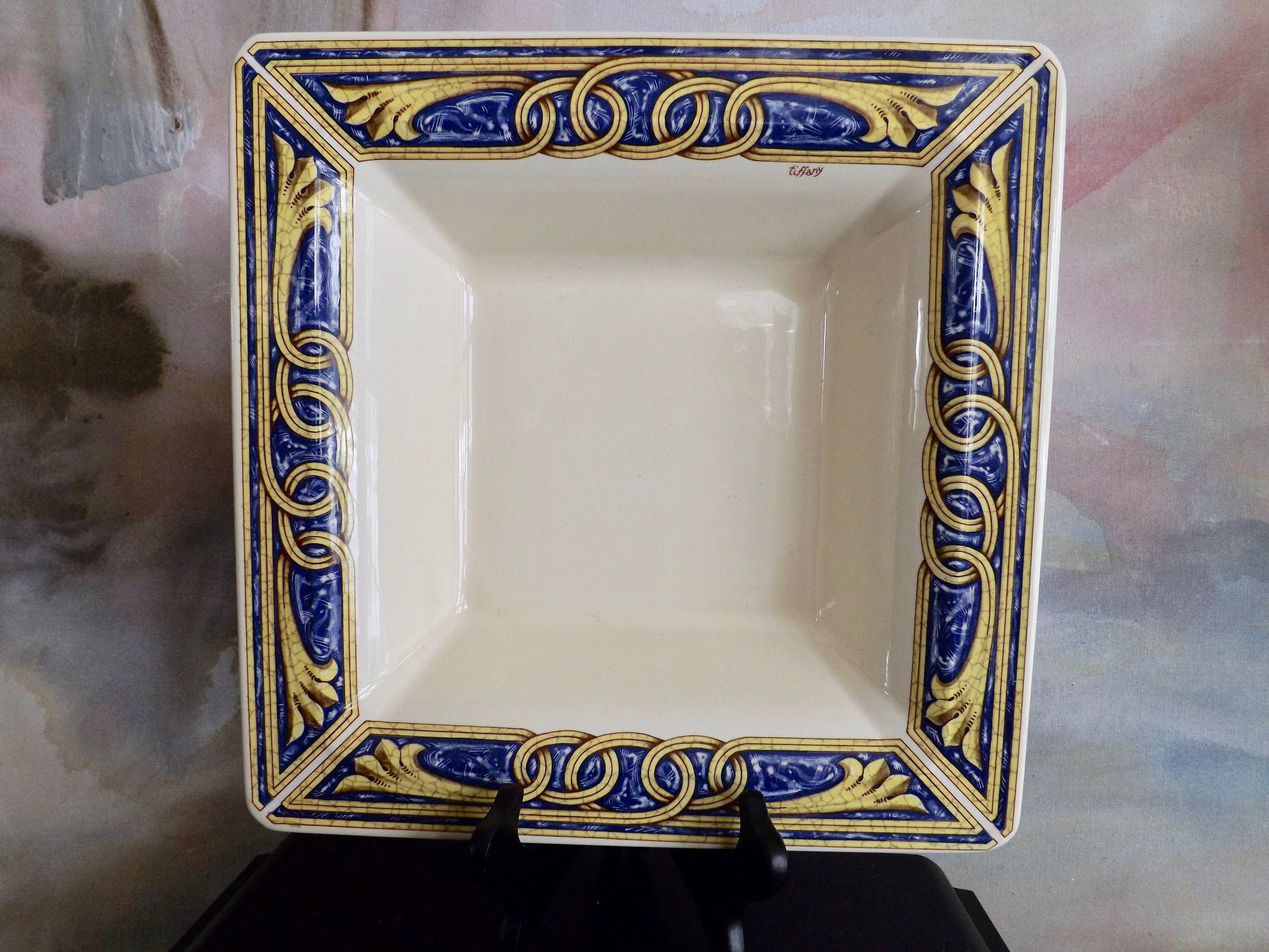 Tiffany Boutique Tuscany Pattern Large Square Serving Bowl Blue