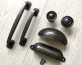 Cabinet Knobs Pulls Handles Cup Drawer Pull Vintage Look Dark Antique Bronze Bin Dresser Pulls Rustic Handle ARoseRambling 70 89 96 128 mm