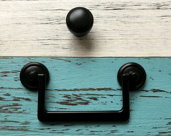 4 Inch Black Knob Dresser Knobs Drop Bail Drawer Pulls Etsy