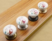 Knobs Cabinet Knobs Dresser Knob Drawer Pulls Ceramic Kitchen Door Handles White Flower Gold Silver Chrome Black Antique Bronze Back Plate