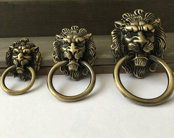 Lion Head Vintage Brass Cabinet Cupboard Door Pull Handle
