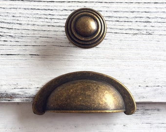 2.75" Antique Brass Cup Bin Drawer Pulls Handles Dresser Pull Handle Cabinet Door Handles Retro Rustic Furniture Decorative 2 3/4" 70 mm