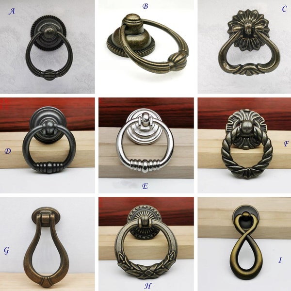 Vintage Look Drawer Knob Dresser Pull Drop Ring Cabinet Handles Pulls Antique Bronze Black Drawer Knobs Dresser Pulls Rustic ARoseRambling