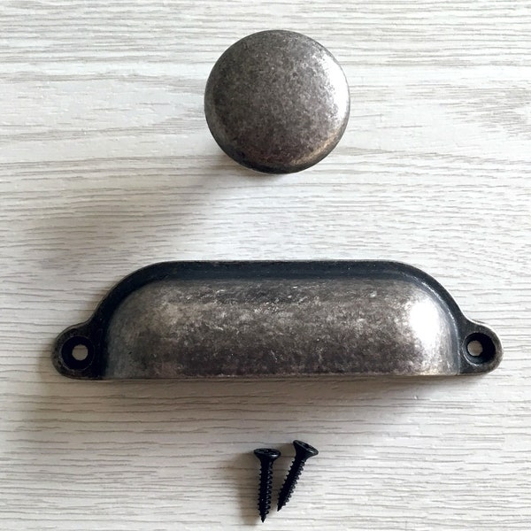 Cup Drawer Pull Handles Dresser Pulls Knobs Antique Black Silver Pewter Kitchen Cabinet Pulls Knobs Pull Handle Rustic Decorative Hardware