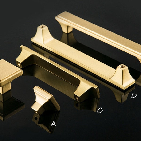 Cabinet Handle Brass Gold Drawer Pulls Handles Vanity Dresser Knobs Square Cupboard Pulls Drawer Knob Solid Brass 96 128 mm ARoseRambling