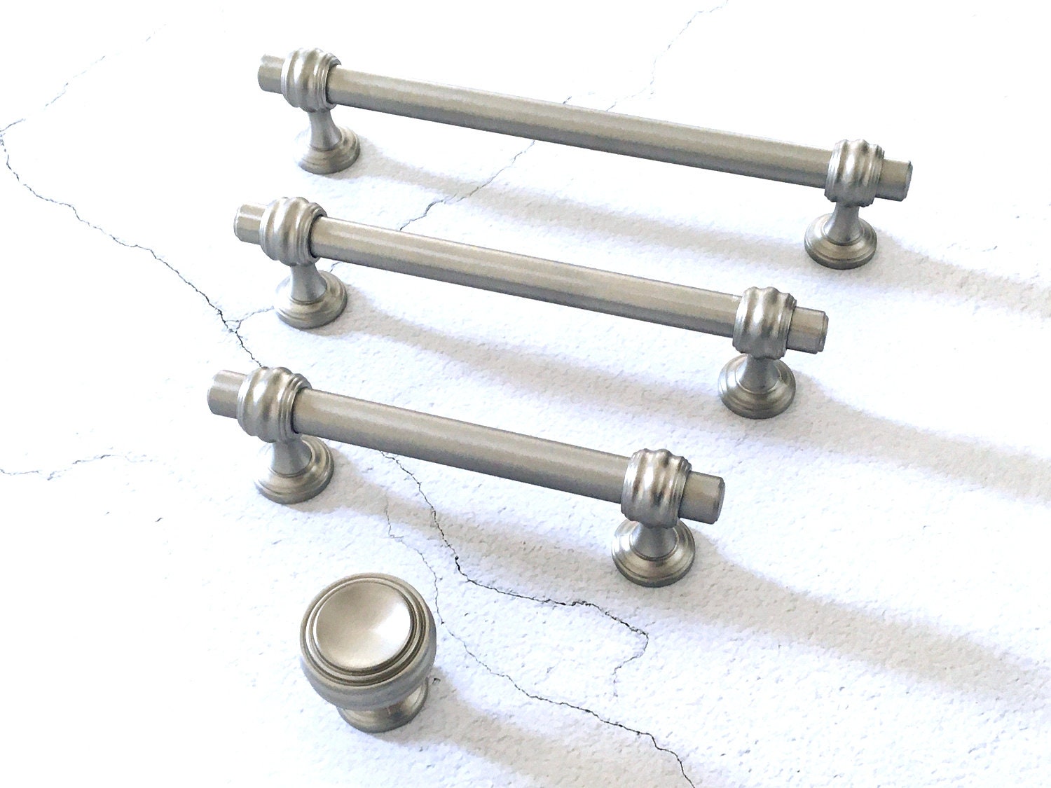 Handmade Old Town 24% Lead Crystal Handle Pull-4" Centers Brushed Nickel trim 
