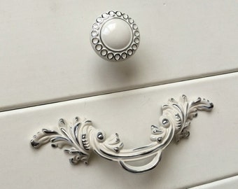 2.5" Shabby Chic Dresser Knobs Pulls Drawer Pull Handles Silver Cream White Kitchen Cabinet Handles Pulls Door Handle French Pulls 2 1/2" 64