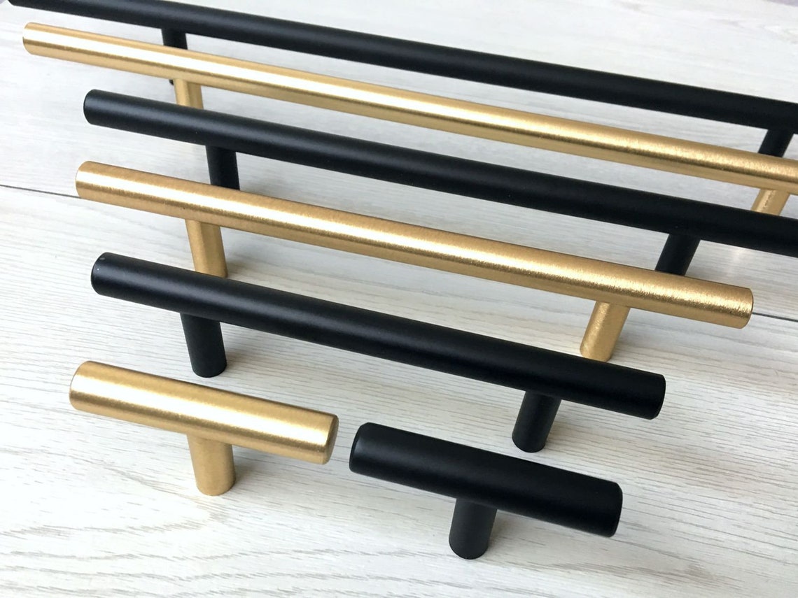Gold Brass Black Kitchen Handle Drawer Pulls Handles Etsy