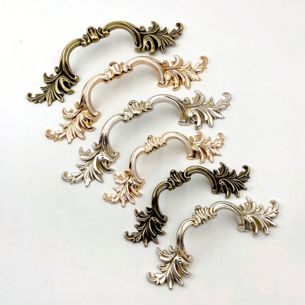 2.5" 3.75" Victorian Leafy French Provincial Vanity Pull Cabinet Handles Shabby Chic Hardware Antique Silver Bronze White Gold Rose 64 96 mm