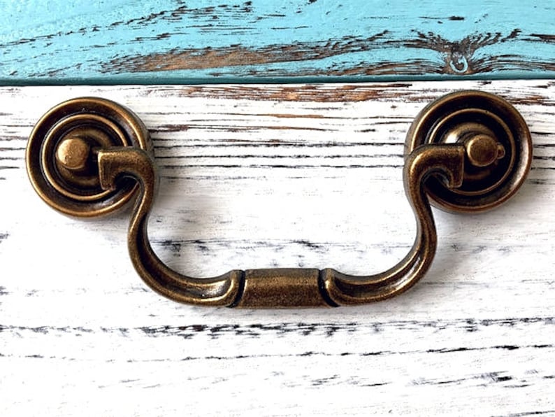 4 Vintage Look Dresser Knob Drop Bail Swing Drawer Pulls Etsy