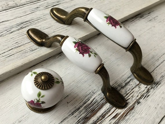 Möbelknopf Möbelgriff Möbelgriffe Möbelknöpfe Griff Knopf Porzellan weiß Blume