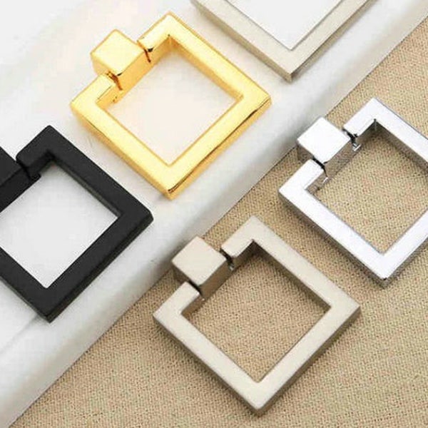 Square Dresser Pull Knobs Drawer Knob Pulls Handles Drop Rings Silver Gold Black Bronze Nickel Kitchen Cabinet Pulls Knobs Modern Hardware