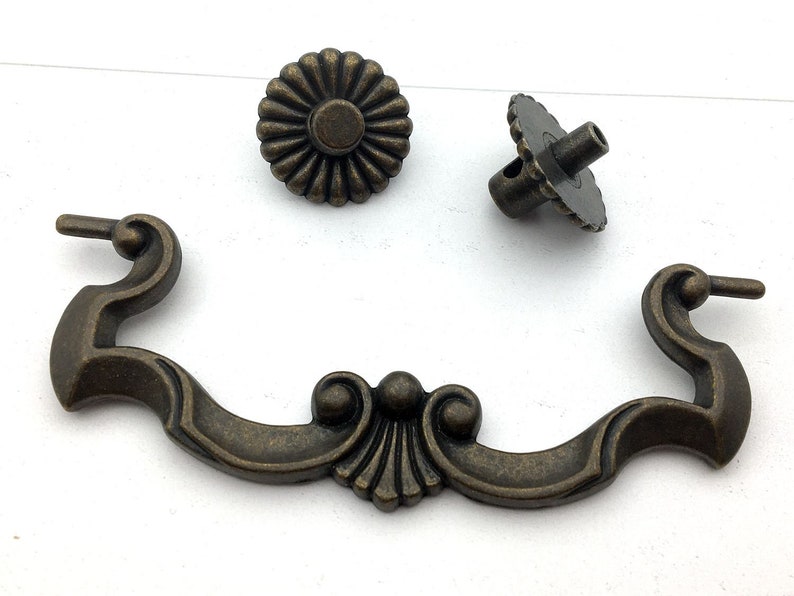 4 1/2 Rustic Drop Bail Drawer Knobs Pulls Handles Dresser Knob Antique Bronze Cabinet Door Pulls 4.5 114 mm ARoseRambling Vintage Style image 6