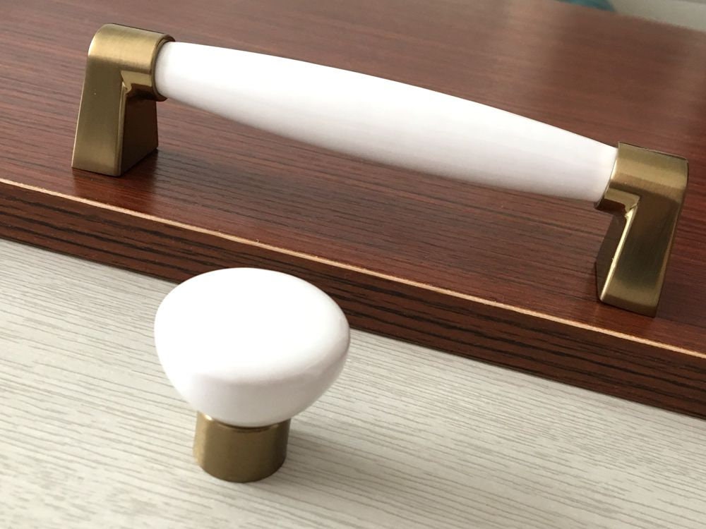 128 mm Schrankgriff Weiß Gold Messing Möbel Griff Schubladen | Etsy