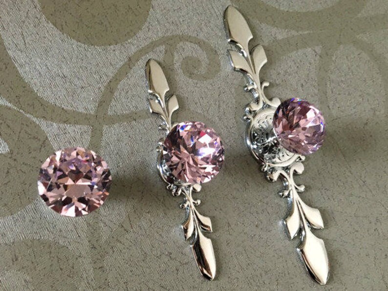 Pink Glass Crystal Knob Rhinestone Dresser Knobs Drawer Knob Etsy