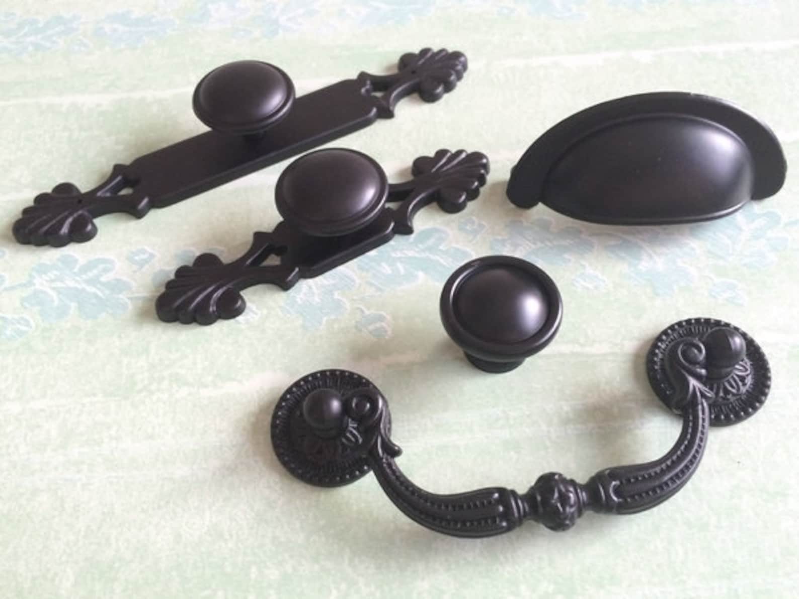 Dresser Knob Drawer Knobs Pulls Handles Back Plate Black Etsy