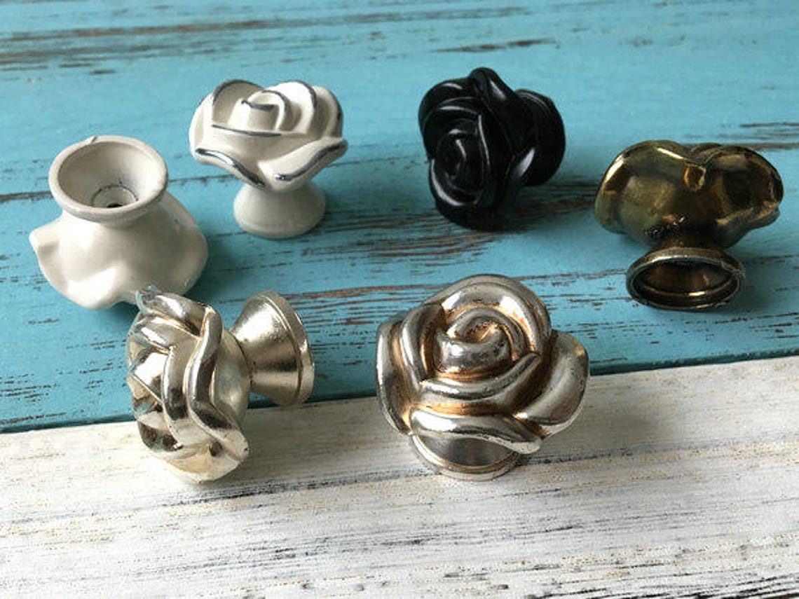 Rose Flower Dresser Knob Pulls Drawer Knobs Pull Handles White Etsy