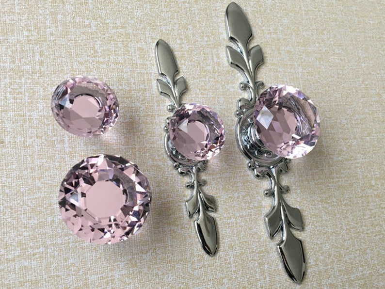 Pink Crystal Knob Rhinestone Dresser Knobs Glass Drawer Knob Pulls