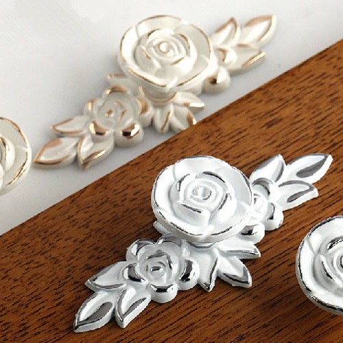 Rose Flower Dresser Knobs Drawer Knob Pulls Pull Handles Gold Etsy