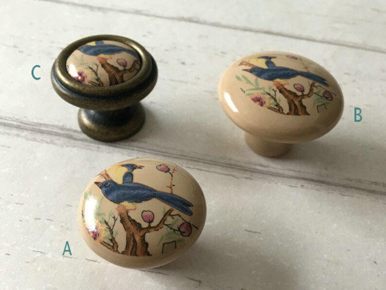 3 3.75 5 Drawer Knob Pull Handles Dresser Knobs Pulls Flower Bird Kitchen Cabinet Door Handle Porcelain Tan Blue Antique Bronze 76 96 128