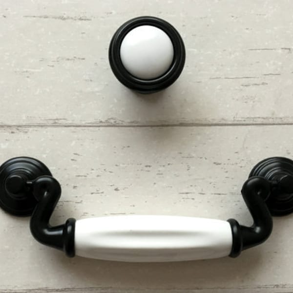 4 1/2" Drop Bail Dresser Drawer Handles Pulls Knobs Ceramic Porcelain Black White Kitchen Cabinet Handle Pull Furniture Hardware 4.5" 115 mm