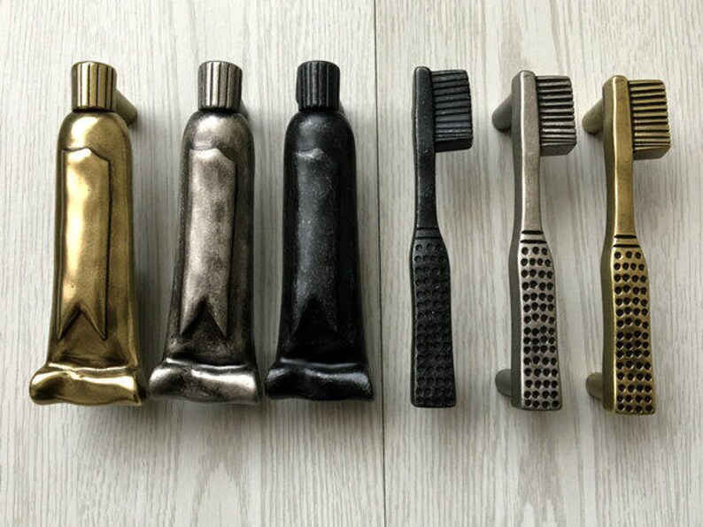 3 Drawer Pull Handles Bathroom Cabinet Door Handle Antique Black Silver Pewter Brass Rustic Knob Toothbrush Toothpaste ARoseRambling 76 mm