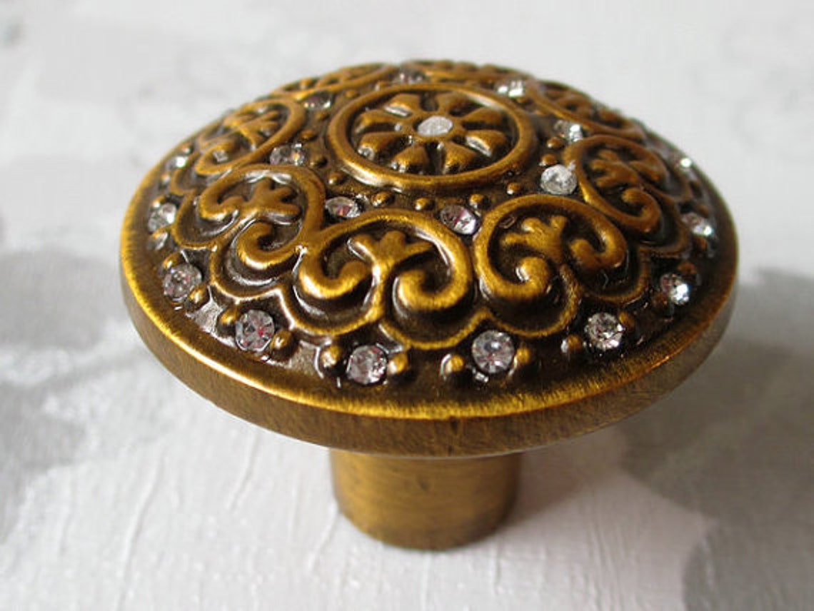 Antique Brass Crystal Knobs / Glass Dresser Knob Drawer Knobs Etsy