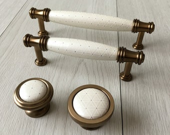 3.75" 5" Porcelain Drawer Pulls Handles Knobs Dresser Pull Cream White Gold Bronze Kitchen Cabinet Door Handle 96 128 mm ARoseRambling