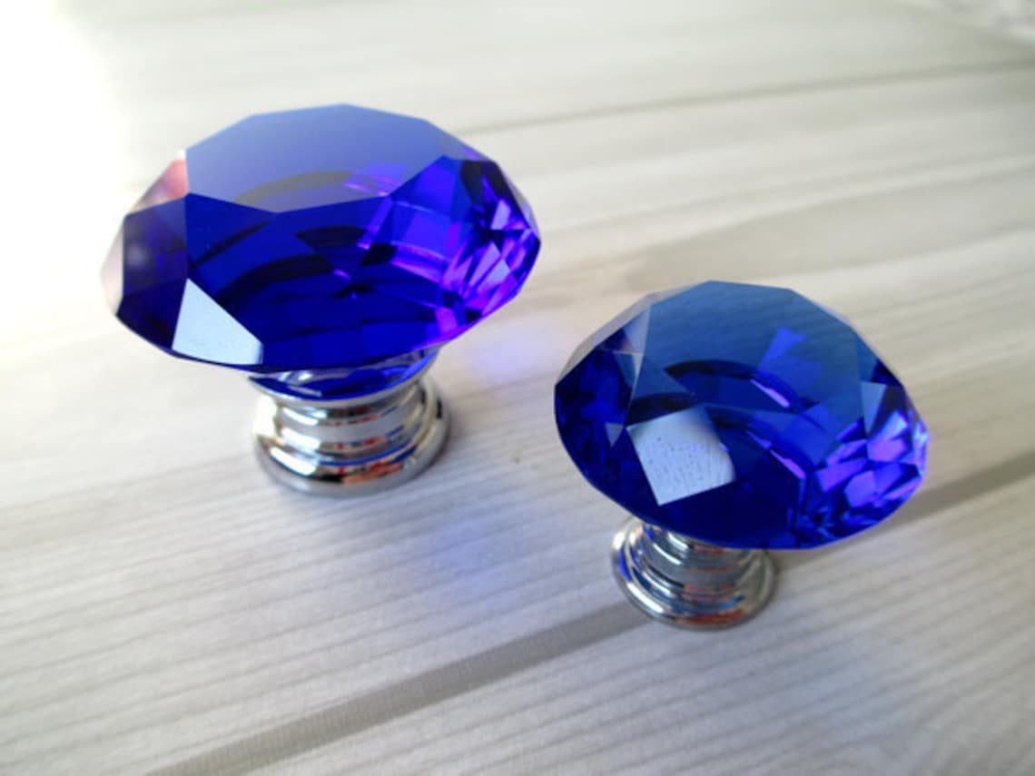 Blue Crystal Knob Glass Knobs Dresser Drawer Knobs Pull Etsy