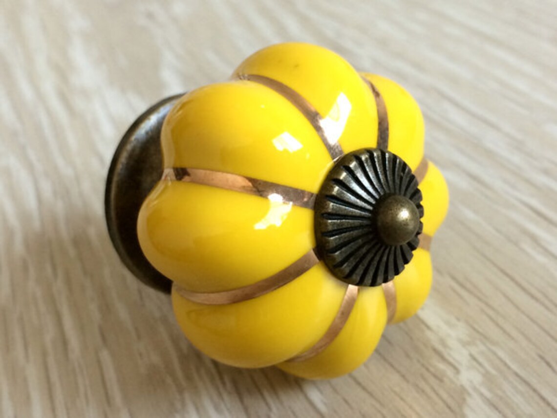 Dresser Knob Drawer Knobs Pulls Handles / Yellow Porcelain Etsy