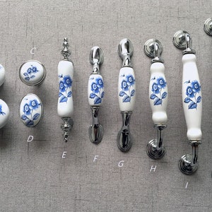 3" 3.75" 5" 6.25" 7.5" Blue Flower Dresser Knob Pulls Drawer Knobs Handles Kitchen Cabinet Handle Floral 76 96 128 160 192 mm ARoseRambling