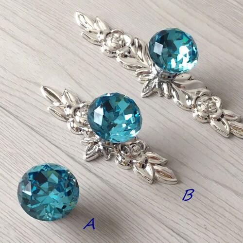 Blue Drawer Knobs Pulls Handles Glass Crystal Knob Dresser Etsy