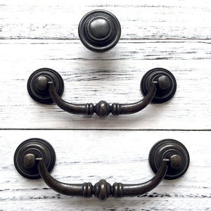 3.5 4.25 Vintage Look Drop Bail Swing Drawer Pull Handles Knob Dresser Pulls Dark Antique Bronze Cabinet Handle 3 1/2 4 1/4 90 108 mm image 1