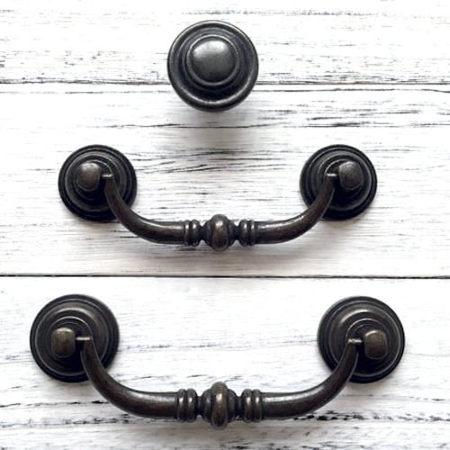 2 BROWN BASKET WEAVE 5.5" DRAWER CABINET PULLS HANDLES ANTIQUE-STYLE CAST IRON 