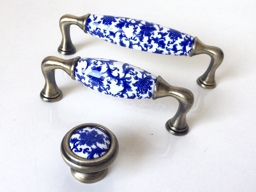 3.75 5 Blue White Cabinet Handles Dresser Knobs Pulls Drawer Knob Pull ...