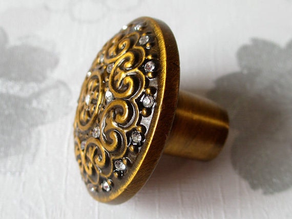 Antique Brass Crystal Knobs Glass Dresser Knob Drawer Knobs Etsy