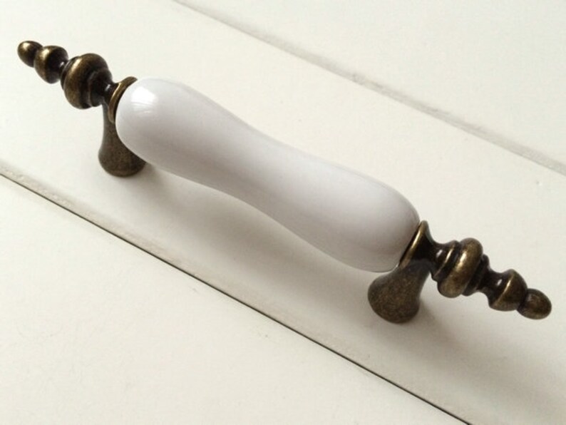 3 White Kitchen Pulls Handles Knob Dresser Pulls Etsy