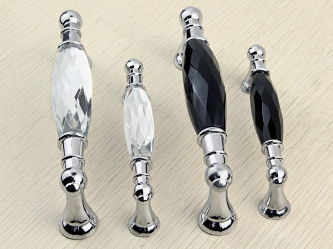 3.75 5 Clear Black Glass Dresser Pulls Drawer Pull Etsy