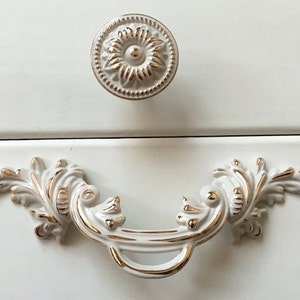 2.5 Shabby Chic Dresser Knobs Pulls Drawer Pull Handles Gold Cream White Kitchen Cabinet Handles Pulls Door Handle French Pulls 2 1/2 64 image 1