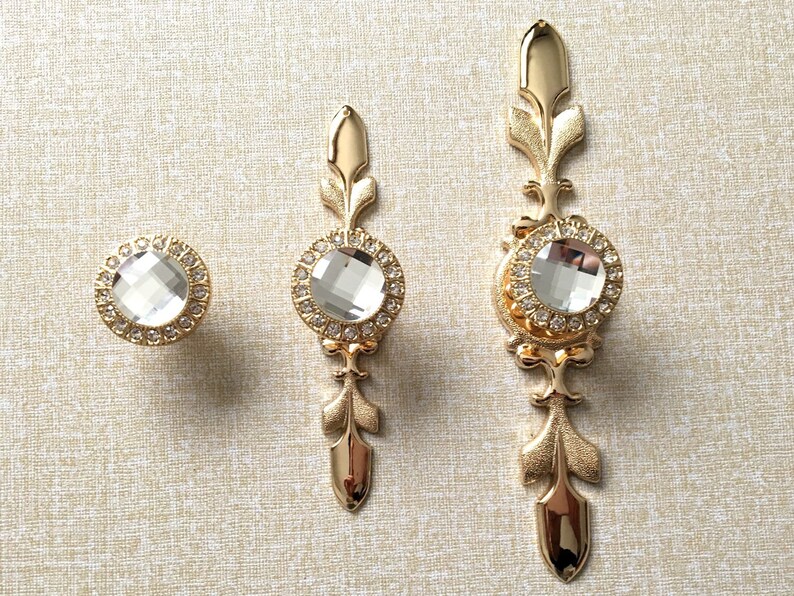 Gold Crystal Knob Rhinestone Knobs Glass Dresser Knob Drawer Etsy
