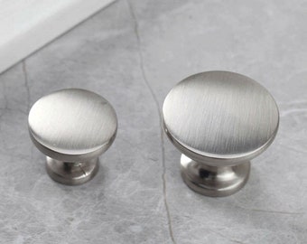 Moden Brushed Nickel Steel Cabinet Knobs Small Round Wardrobe Door Knobs Silver Bathroom Vanity Pulls Simple Minimalist Kitchen Hardware